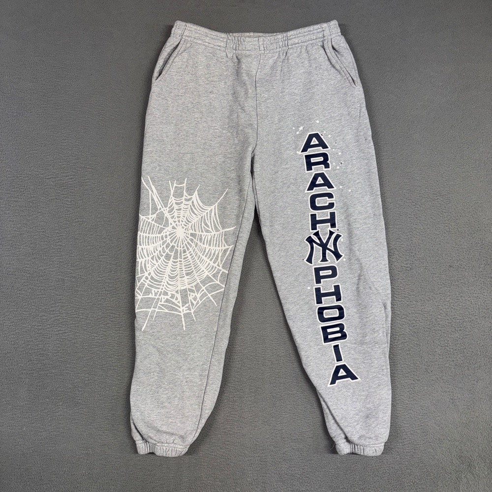 Sp5der Sweatpants Mens Large Grey Streetwear Arachnophobia Web Graphic Joggers